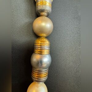 Unique MCM pearl gold/silver toned necklace. Designer tag Galanos.